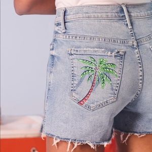 Mother Rascal High-Waist Distressed Denim Shorts